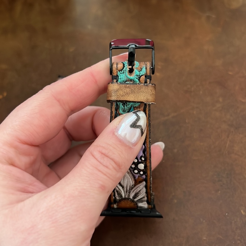Tooled Leather Watchband. Floral. As is. Gently used. Apple I watch. 38/40mm - Picture 5 of 5